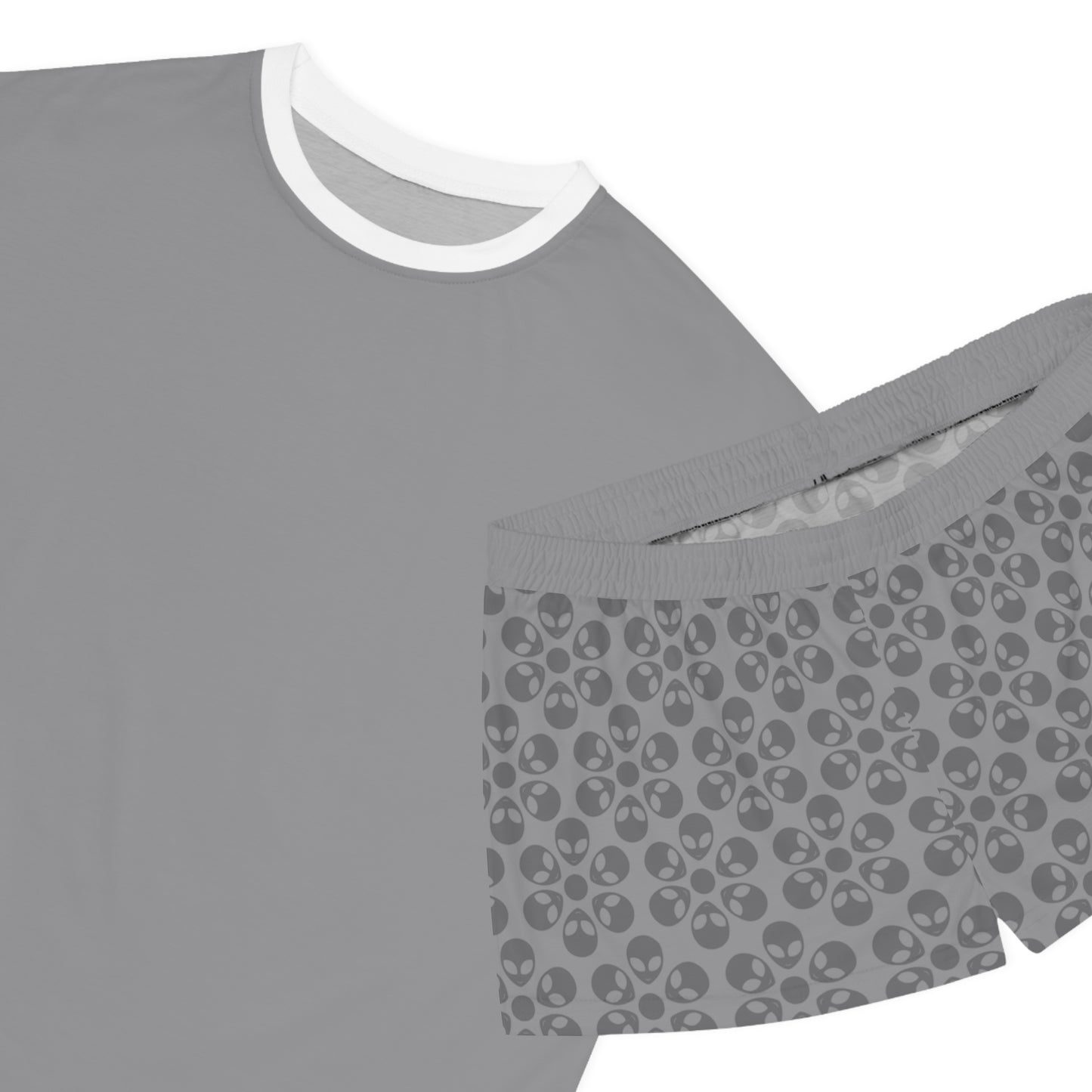 Stylish Womens Pajama Set Cozy Sleepwear AOP Floral Print Perfect for Lounging Gift for Her Summer Nights Relaxation Alien Flowers Grey