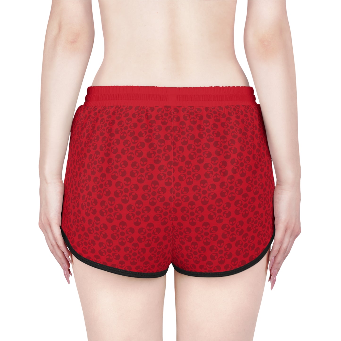 Womens Relaxed Shorts  Alien Flowers Dark Red