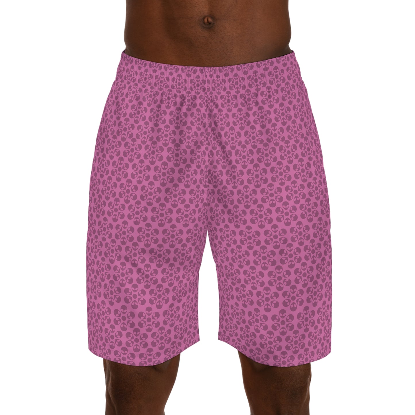 Mens Jogger Shorts  Alien Flowers Light Pink