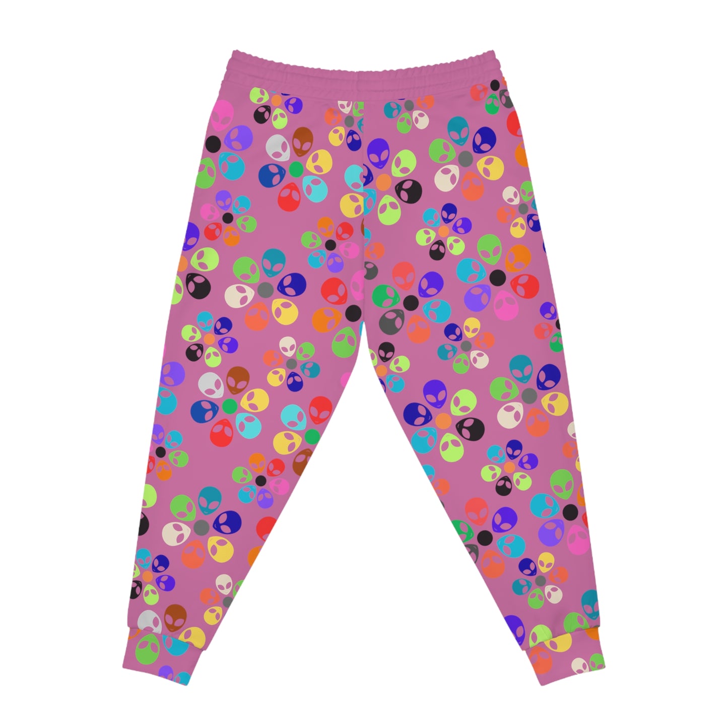 Colorful Alien Print Joggers Fun Athletic Pants Trendy Loungewear Unique Gift for Space Lovers Casual Daily Wear Unisex Joggers Alien Rainbow Flowers Light Pink