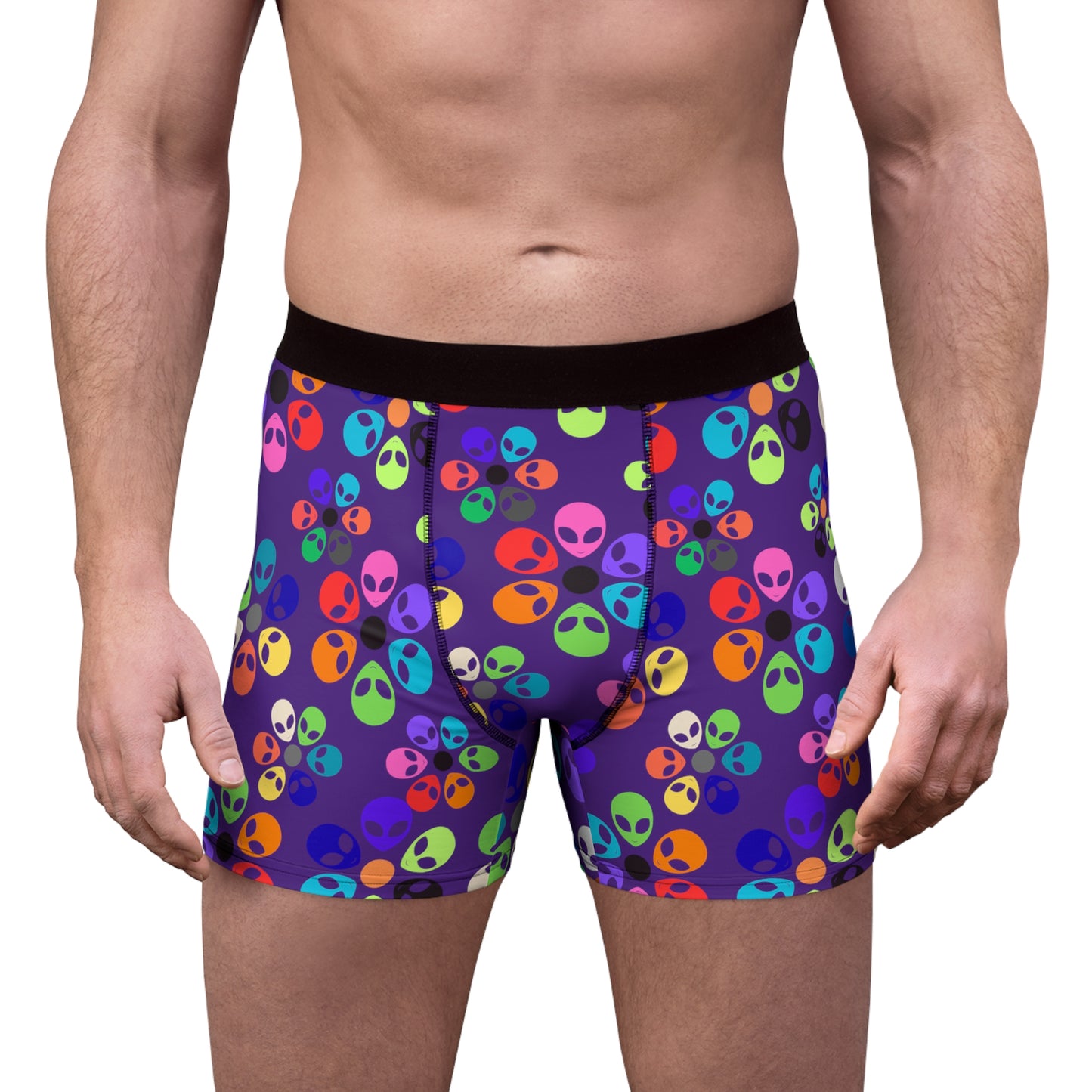 Colorful Alien Print Boxer Briefs for Men  Fun & Comfy Great for Gifting Casual Wear Everyday Essentials and Special Occasions Alien Rainbow Flowers Purple