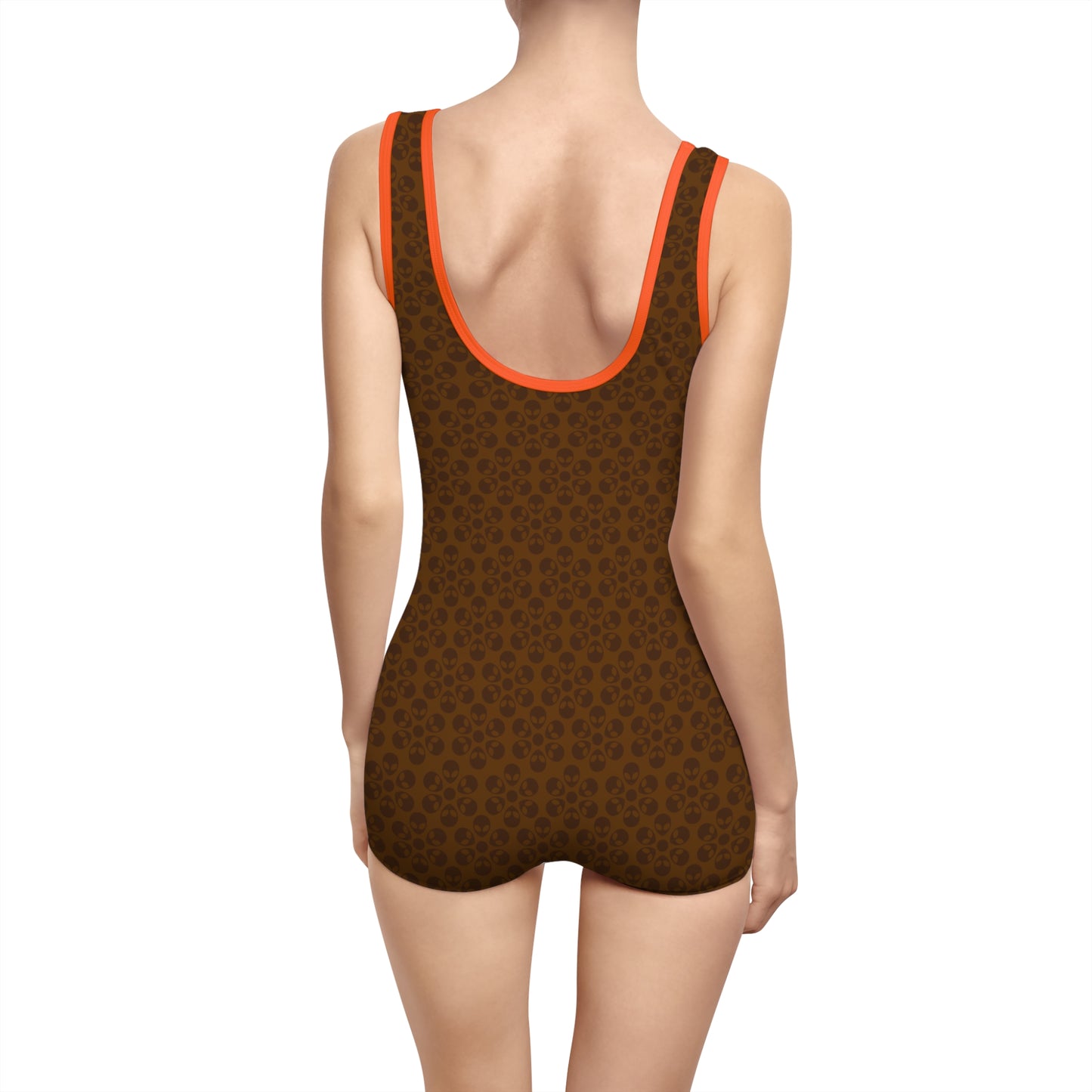 Womens Vintage Swimsuit  Alien Flowers Brown