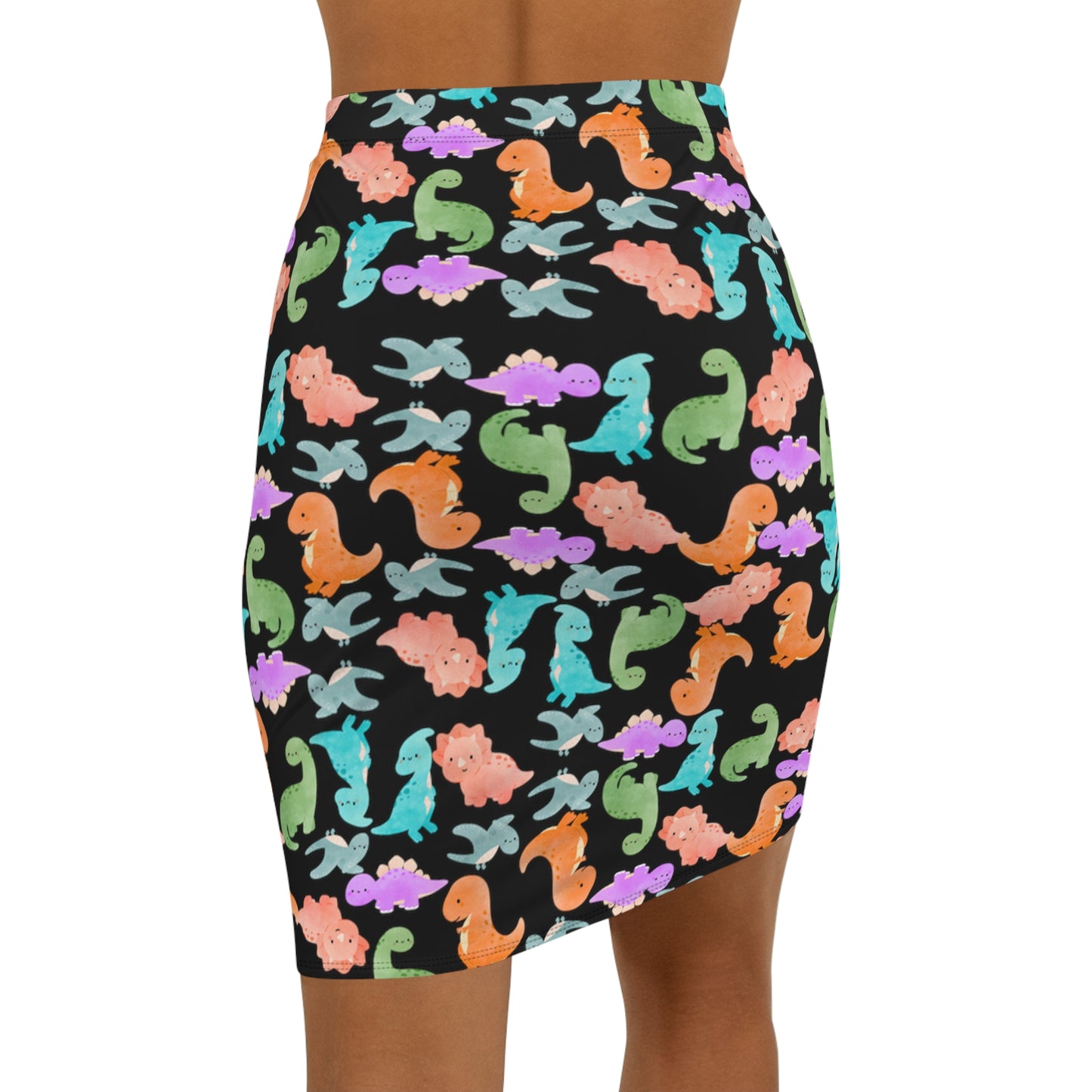 Dinosaur Print MidWaist Pencil Skirt for Fun and Playful Style Womens Skirt Cute Skirt Fashionable Skirt Casual Skirt Gift Idea Rainbow Dinos Black
