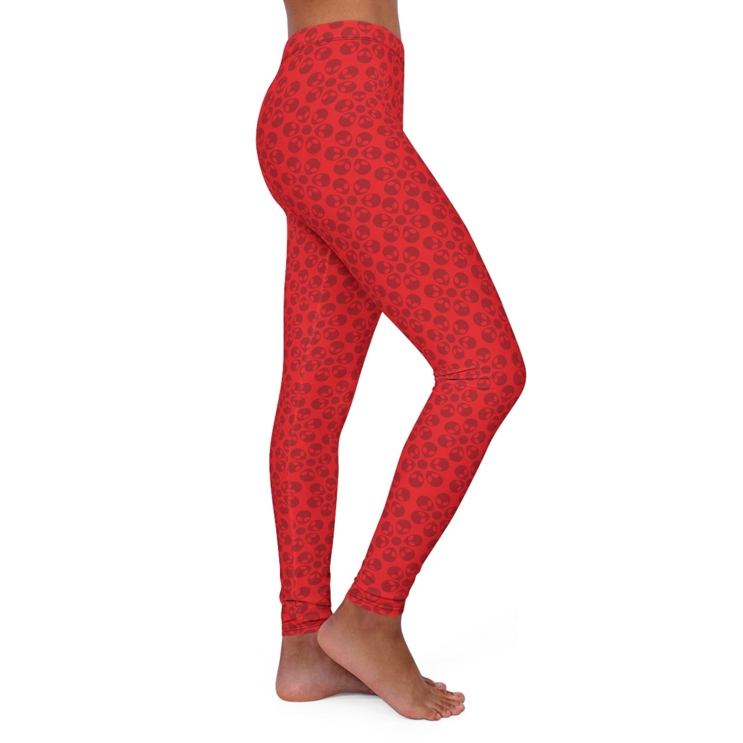 Womens Casual Spandex Leggings  Alien Flowers Red