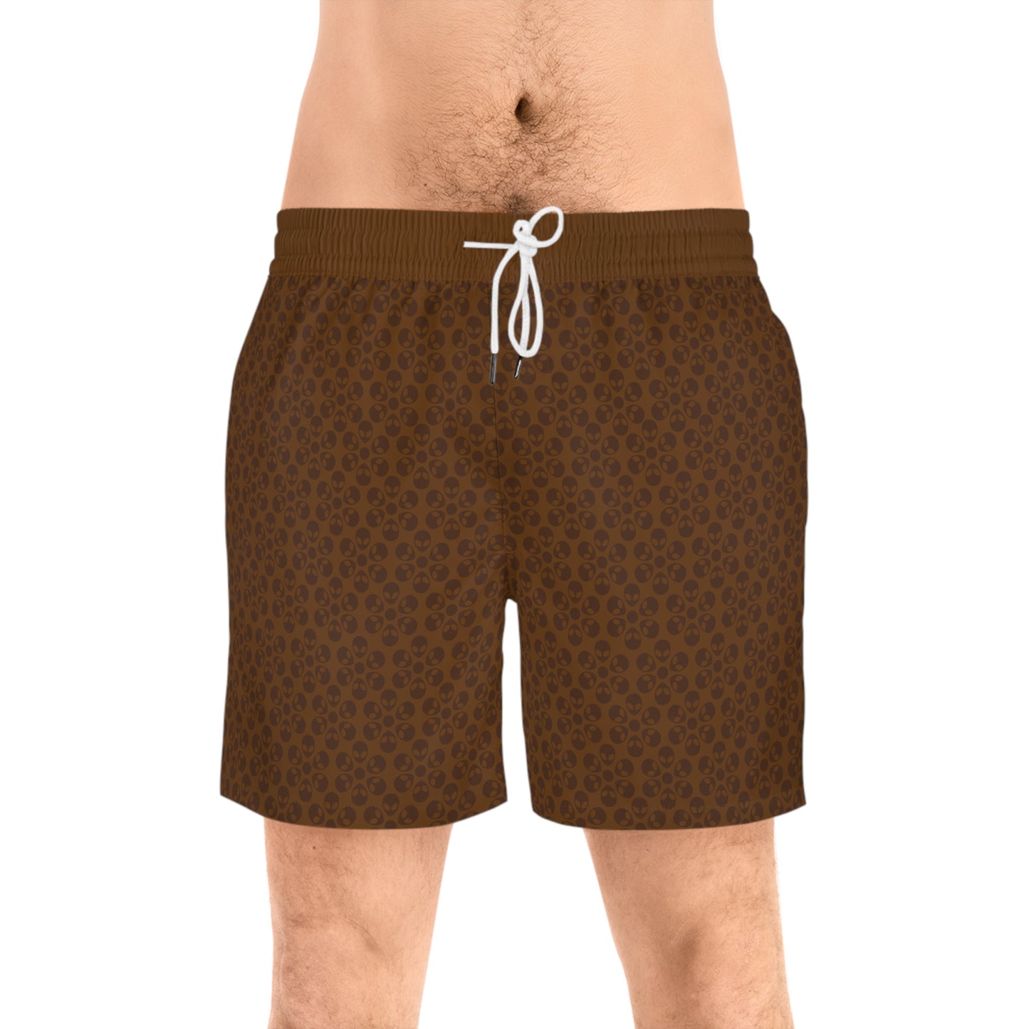 Stylish Mens MidLength Swim Shorts Beachwear Vacation Essentials Poolside Comfort Summer Outfit Trendy Swimwear Alien Flowers Brown