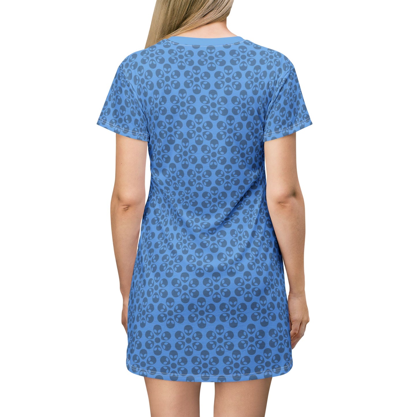 Floral Pattern TShirt Dress Casual Summer Dress Cute Dress for Women Floral Print Dress Trendy Everyday Wear Perfect for Beach Alien Flowers Light Blue