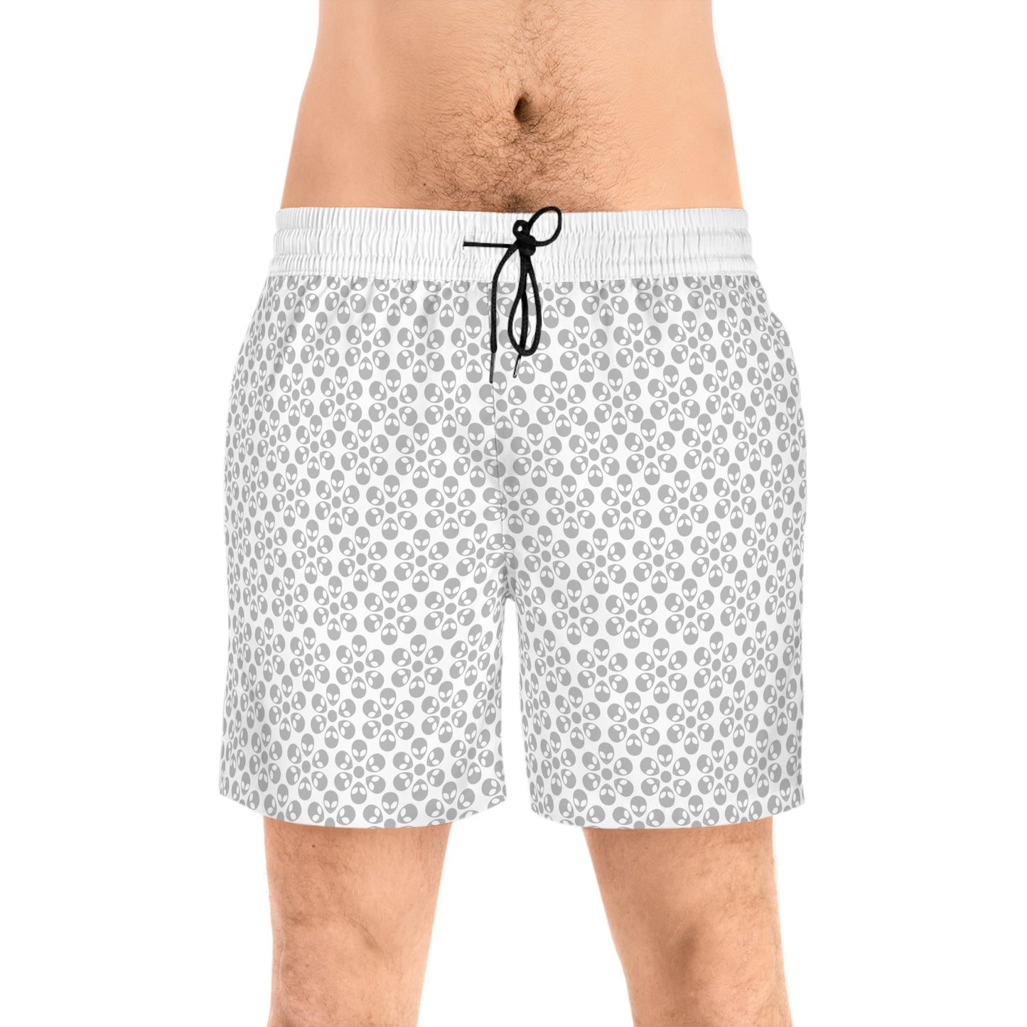 Stylish Mens MidLength Swim Shorts Beachwear Vacation Essentials Poolside Comfort Summer Outfit Trendy Swimwear Alien Flowers White