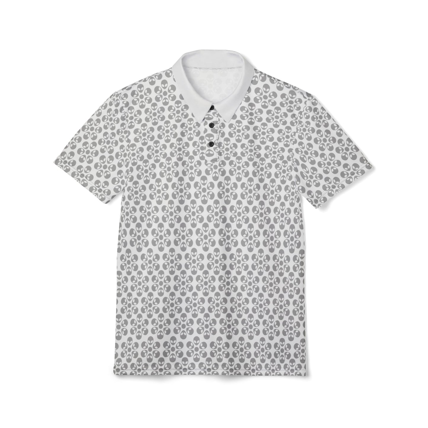 Stylish Unisex Polo Shirt  Modern Floral Design Casual Wear Gift for Him/Her Summer Outfit Personalized Style Alien Flowers White