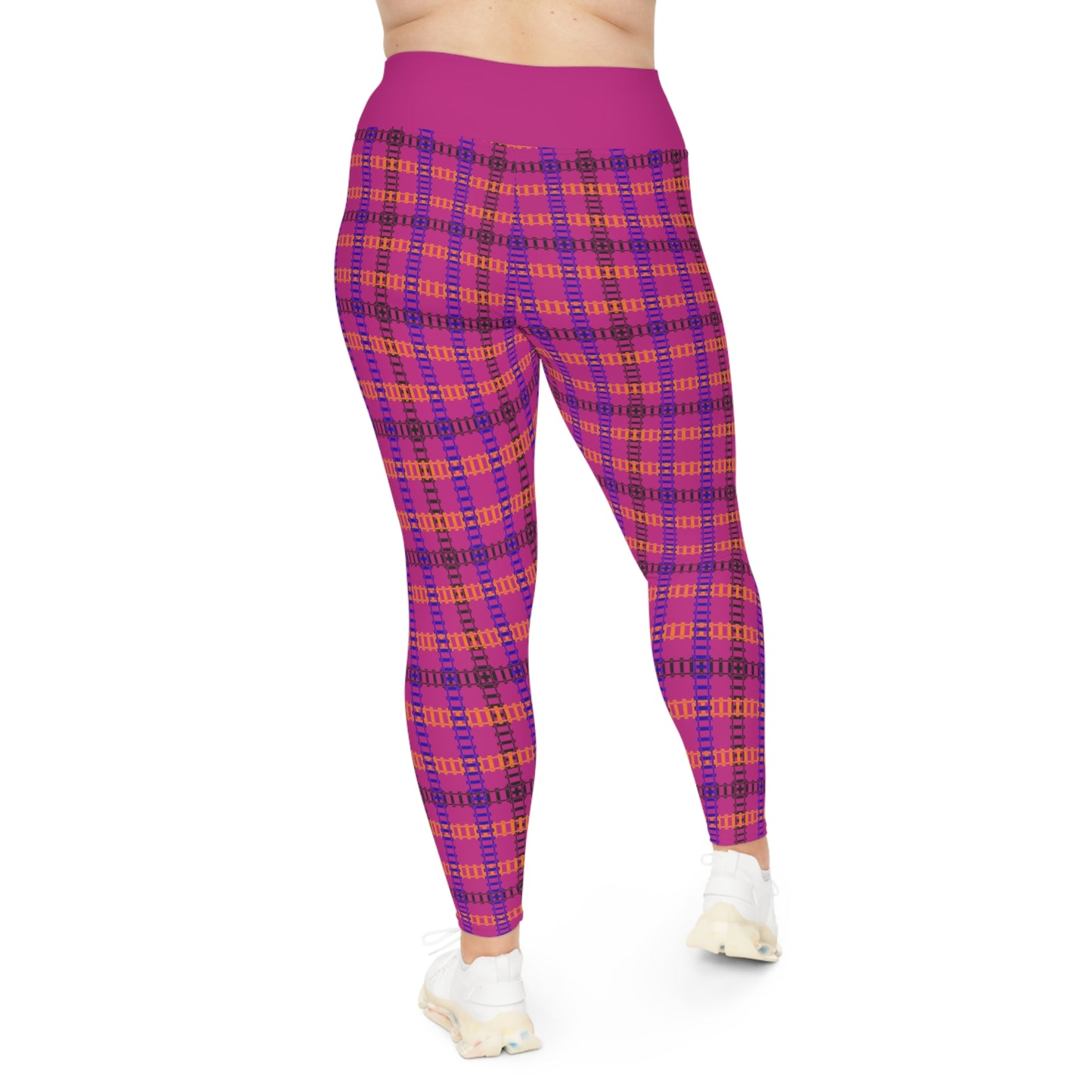 Plus Size Plaid Leggings  Comfortable and Stylish Perfect for Everyday Wear Active Lifestyle Casual Outings Halloween & Fall [...] Train Tracks Pink