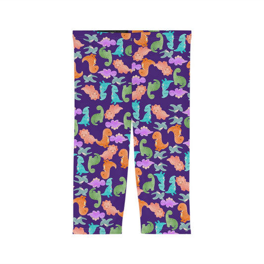 Women’s Capri Leggings  Rainbow Dinos Purple