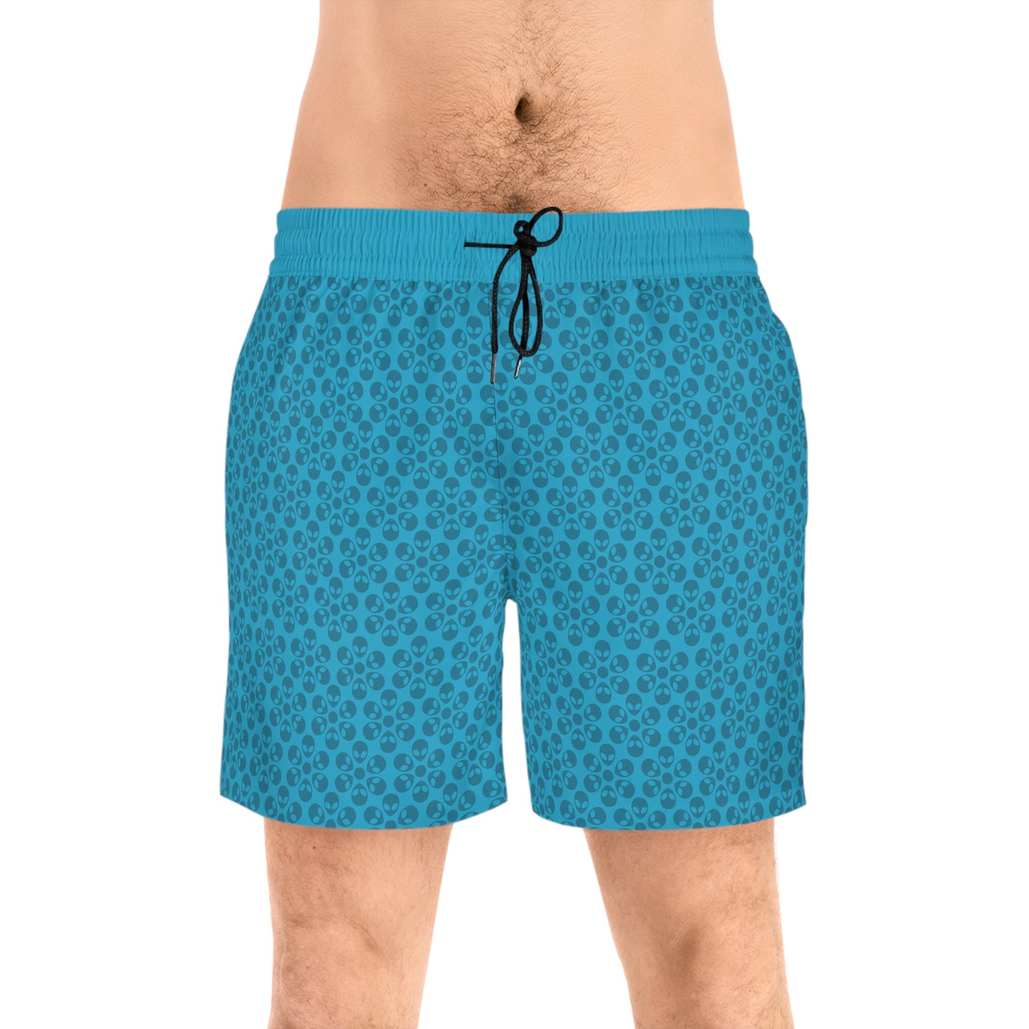 Stylish Mens MidLength Swim Shorts Beachwear Vacation Essentials Poolside Comfort Summer Outfit Trendy Swimwear Alien Flowers Turquoise