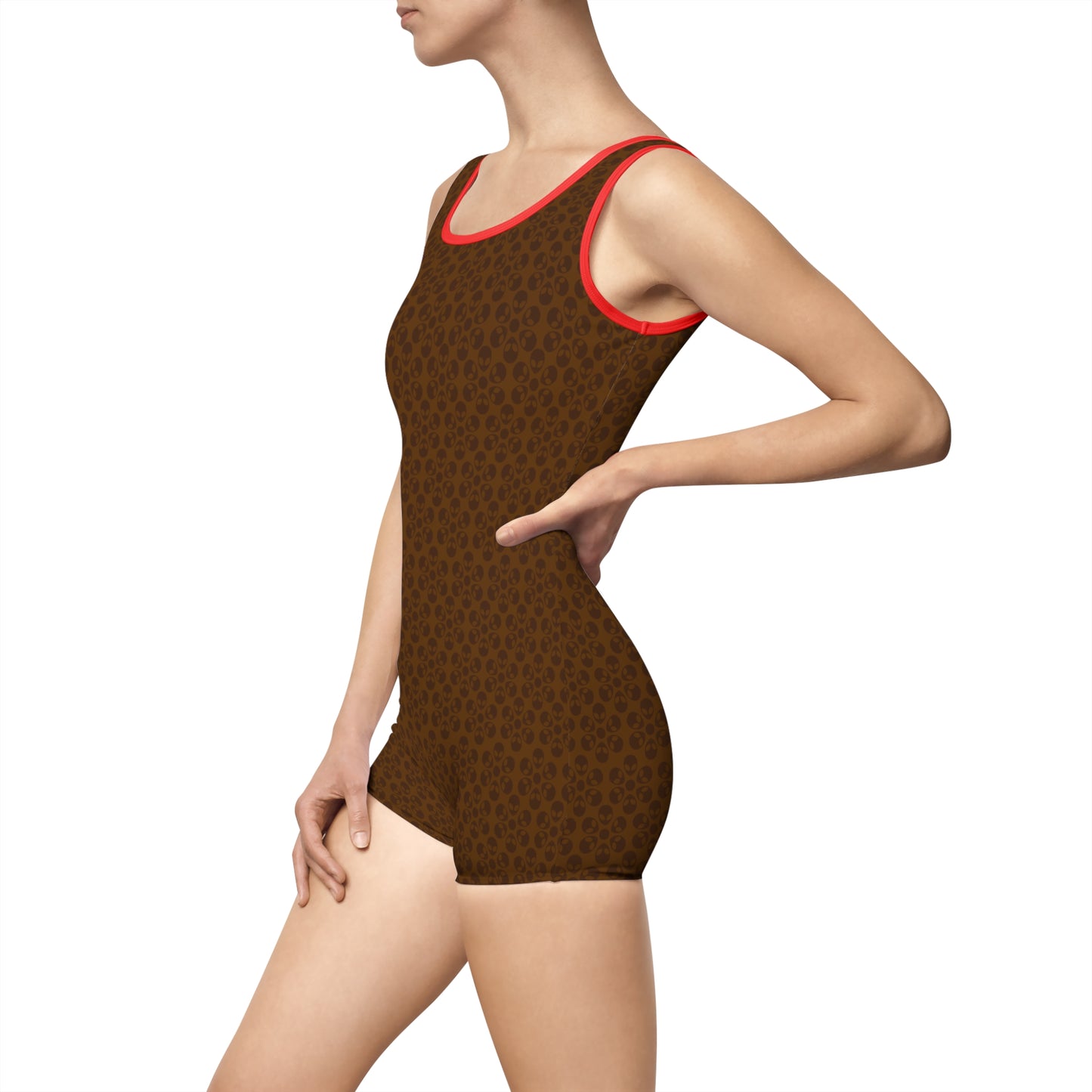 Womens Vintage Swimsuit  Alien Flowers Brown
