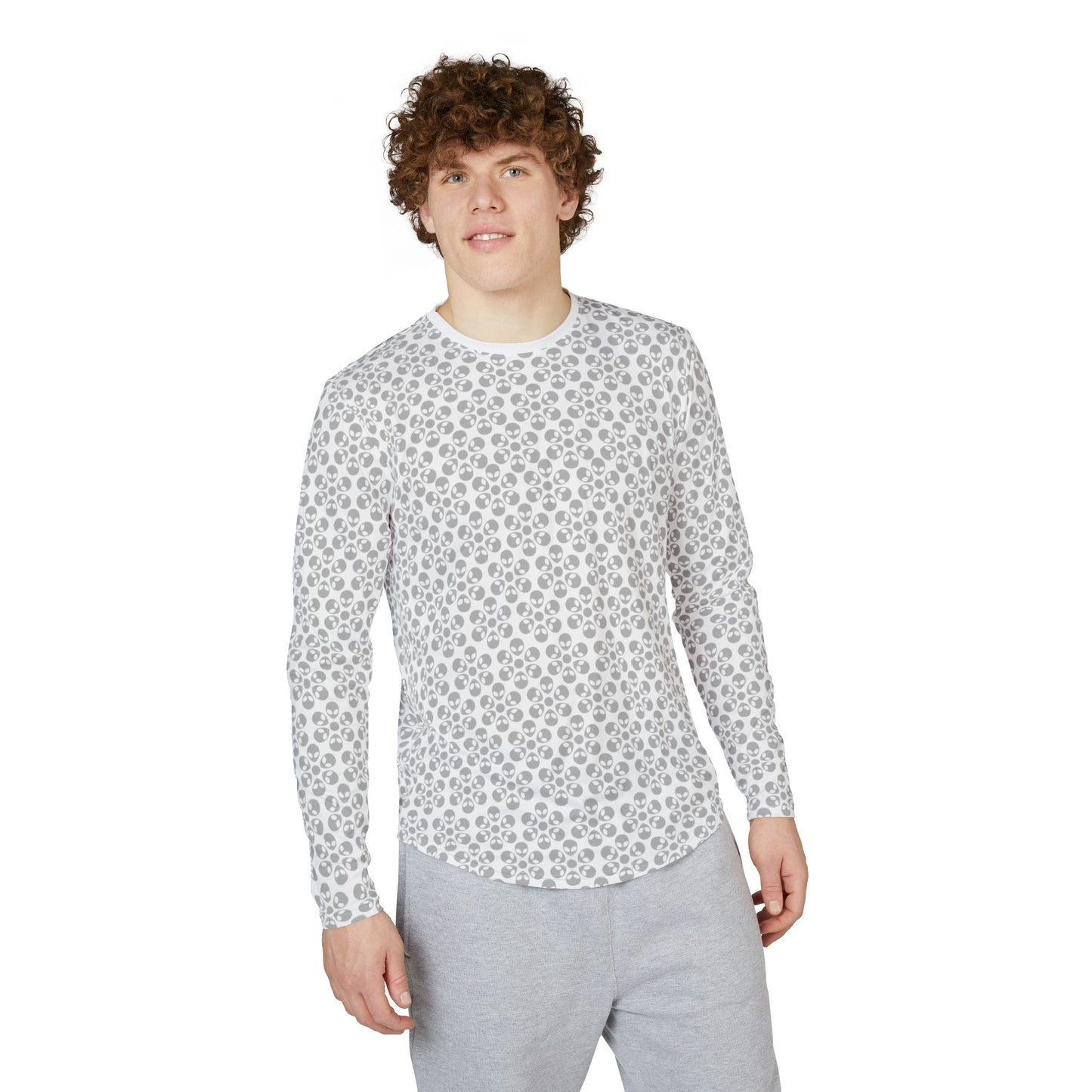 Mens UV Protection Long Sleeve Shirt  Alien Flowers White