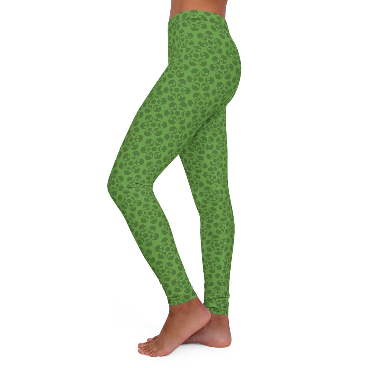 Womens Casual Spandex Leggings  Alien Flowers Green