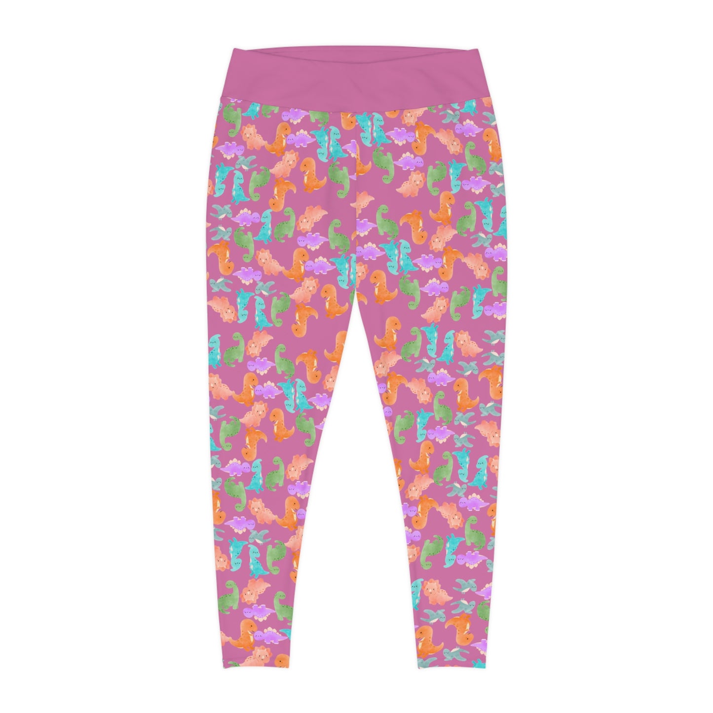 Plus Size Leggings Rainbow Dinos Light Pink
