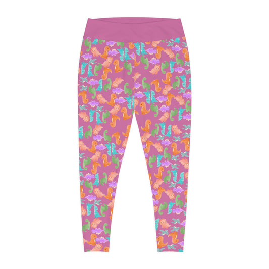 Plus Size Leggings Rainbow Dinos Light Pink