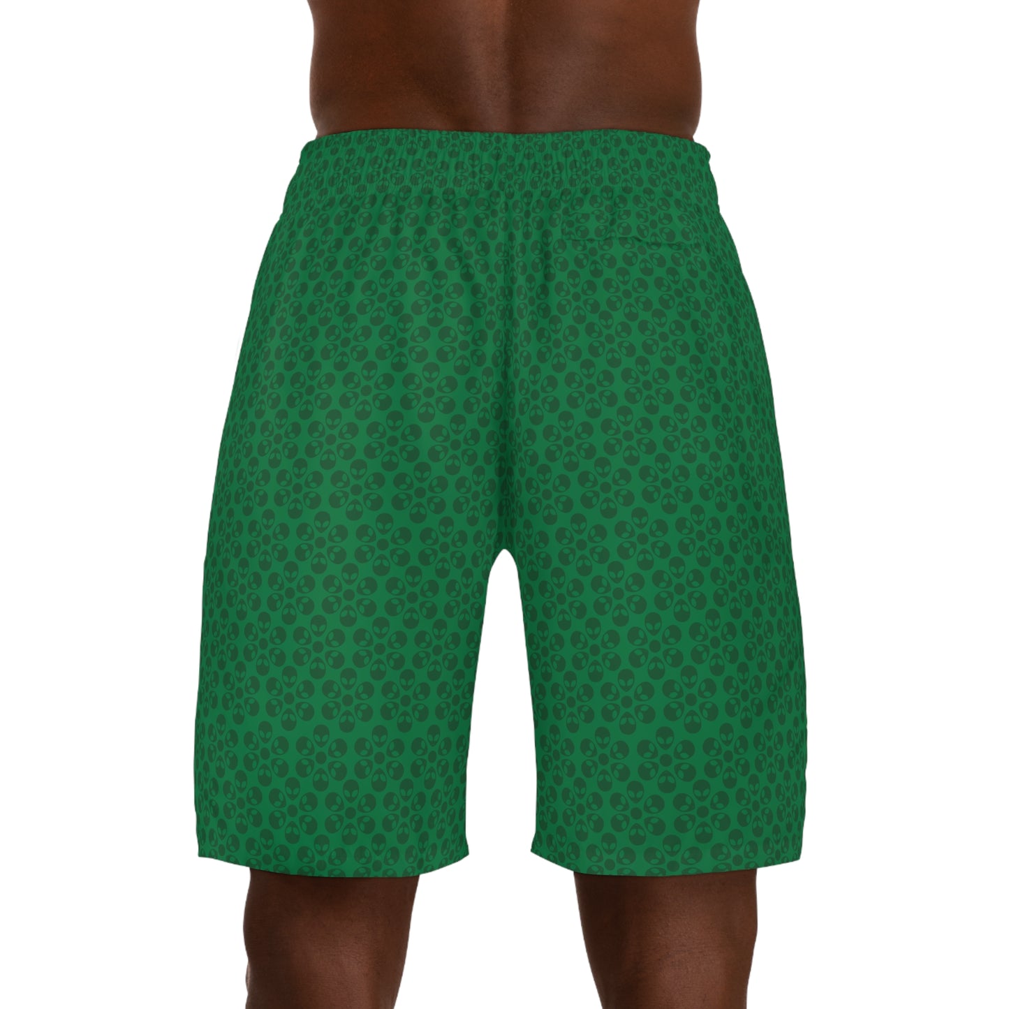 Mens Jogger Shorts  Alien Flowers Dark Green