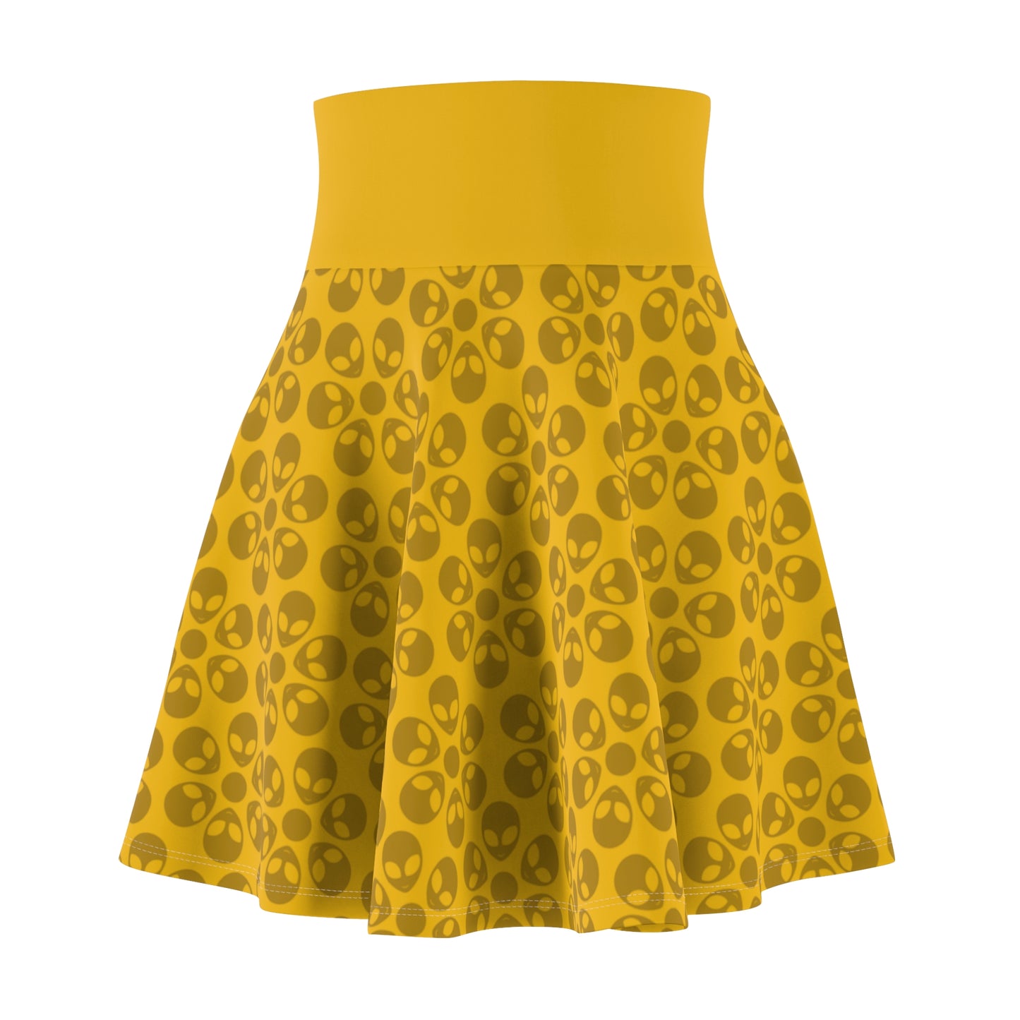 Skull Pattern Womens Skater Skirt Cute AOP Skirt Gothic Summer Wear Festival Outfit Alternative Fashion Alien Flowers Yellow