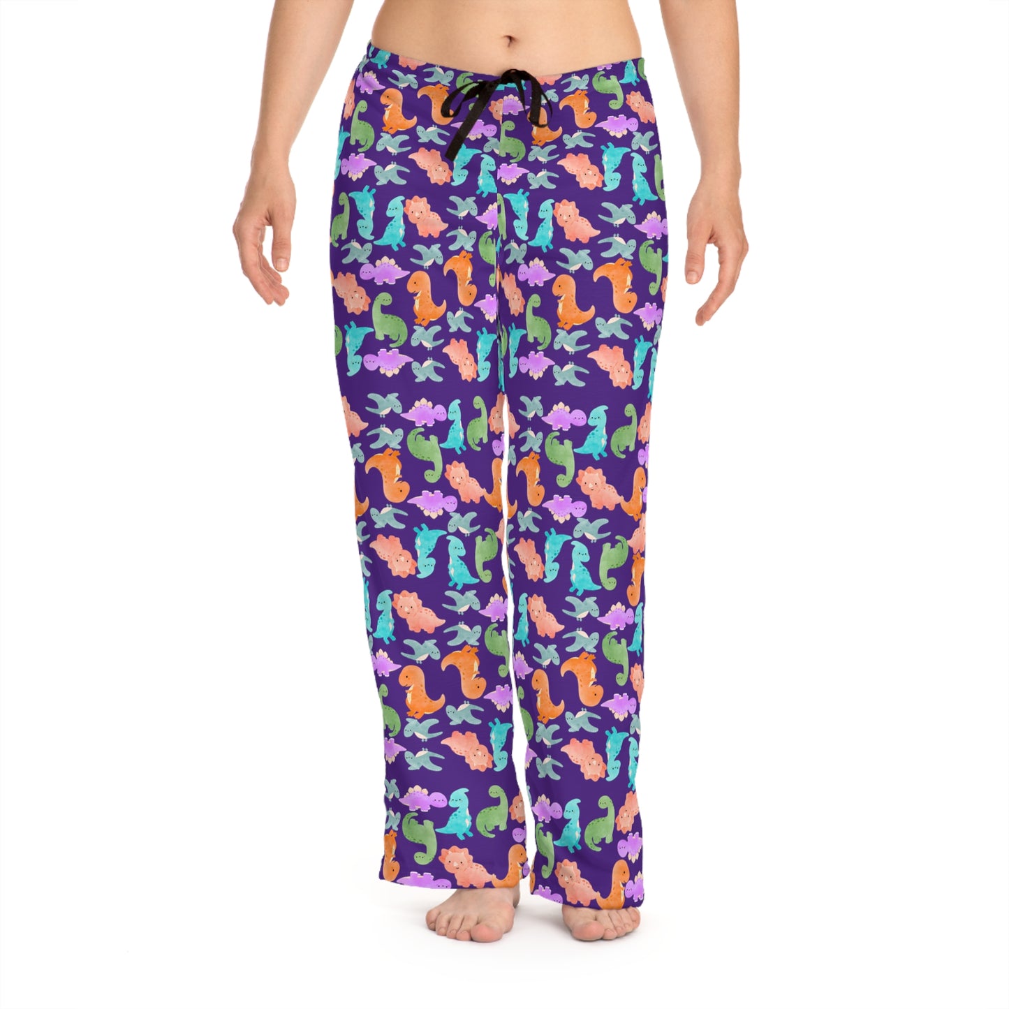 Dino Pattern Womens Pajama Pants Cozy Sleepwear Fun Lounge Pants Perfect Gift for Sleepovers Summer Vibes Beach Lovers Rainbow Dinos Purple