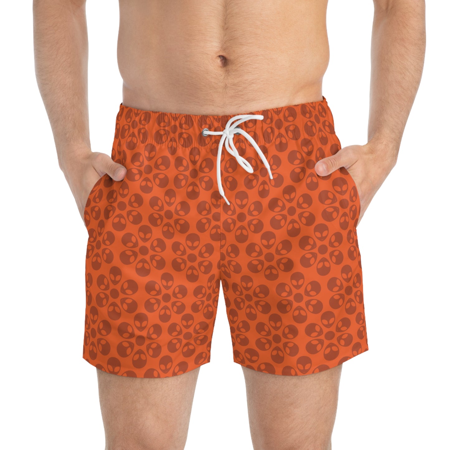 Stylish AOP Swim Trunks for Beach Days Summer Fun Pool Parties Vacation Wear Gift for Him Alien Flowers Orange