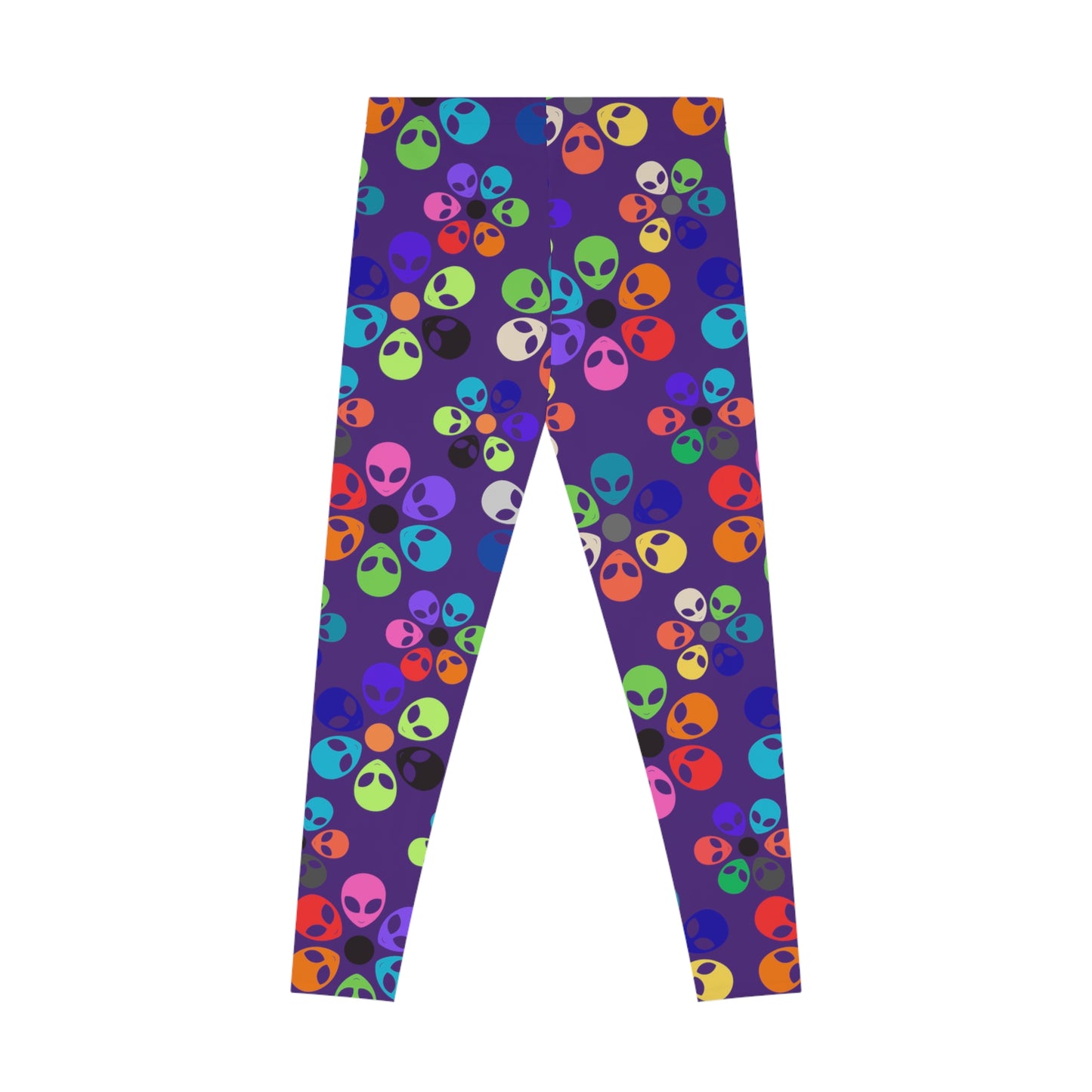 Colorful Alien Print Leggings Funky Fitness Tights Stretchy Activewear Fun Gym Leggings Quirky Casual Pants Gift for Alien Enthusiasts Alien Rainbow Flowers Purple