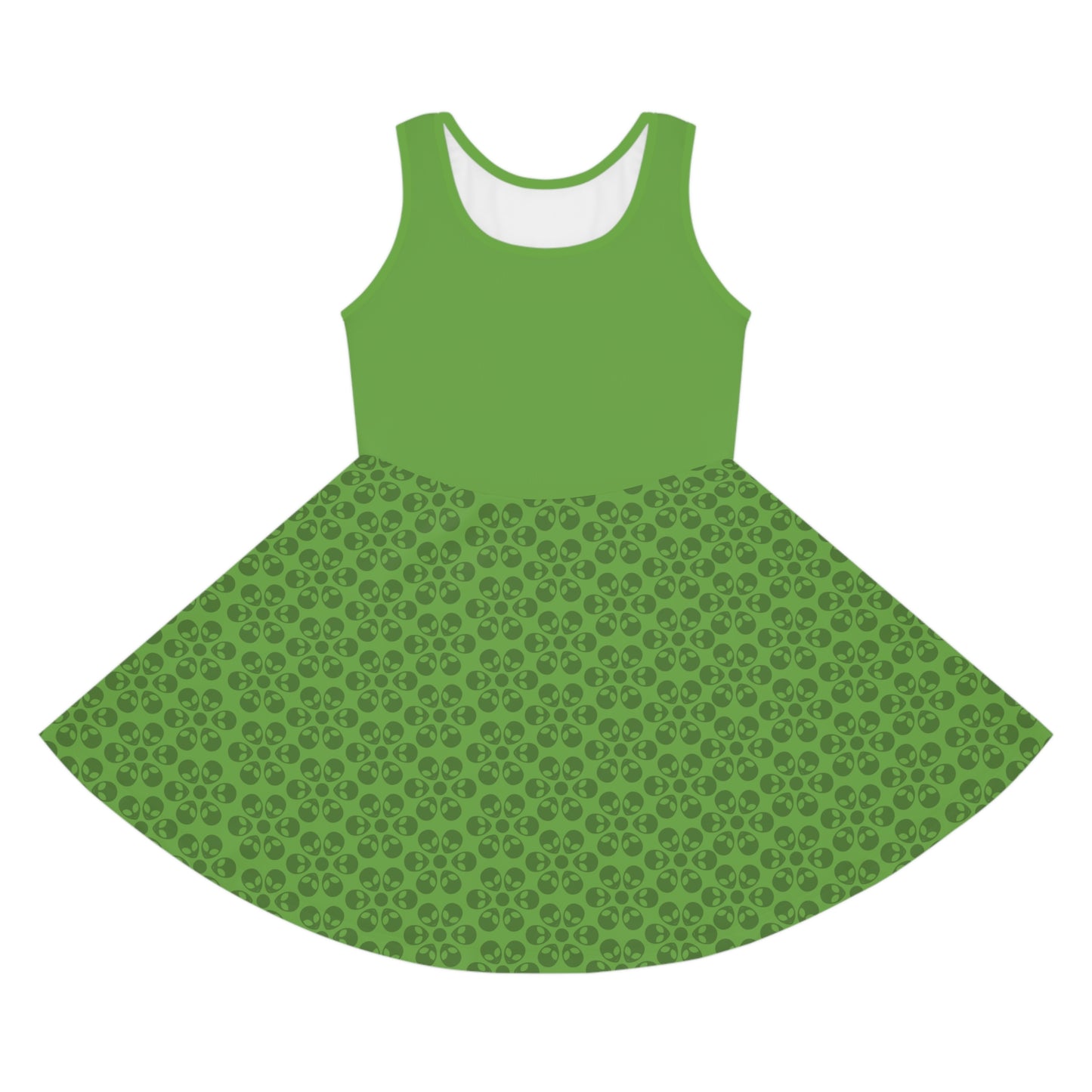 Girls Floral Sleeveless Sundress Cute Summer Dress Kids Fashion Birthday Outfit Playful Floral Pattern Spring Dress Alien Flowers Green