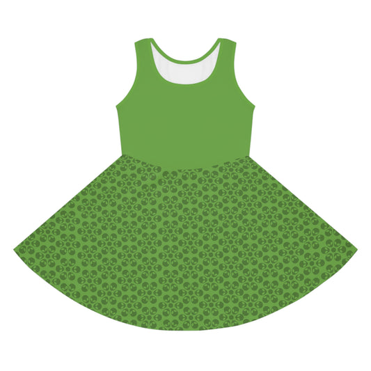 Girls Floral Sleeveless Sundress Cute Summer Dress Kids Fashion Birthday Outfit Playful Floral Pattern Spring Dress Alien Flowers Green