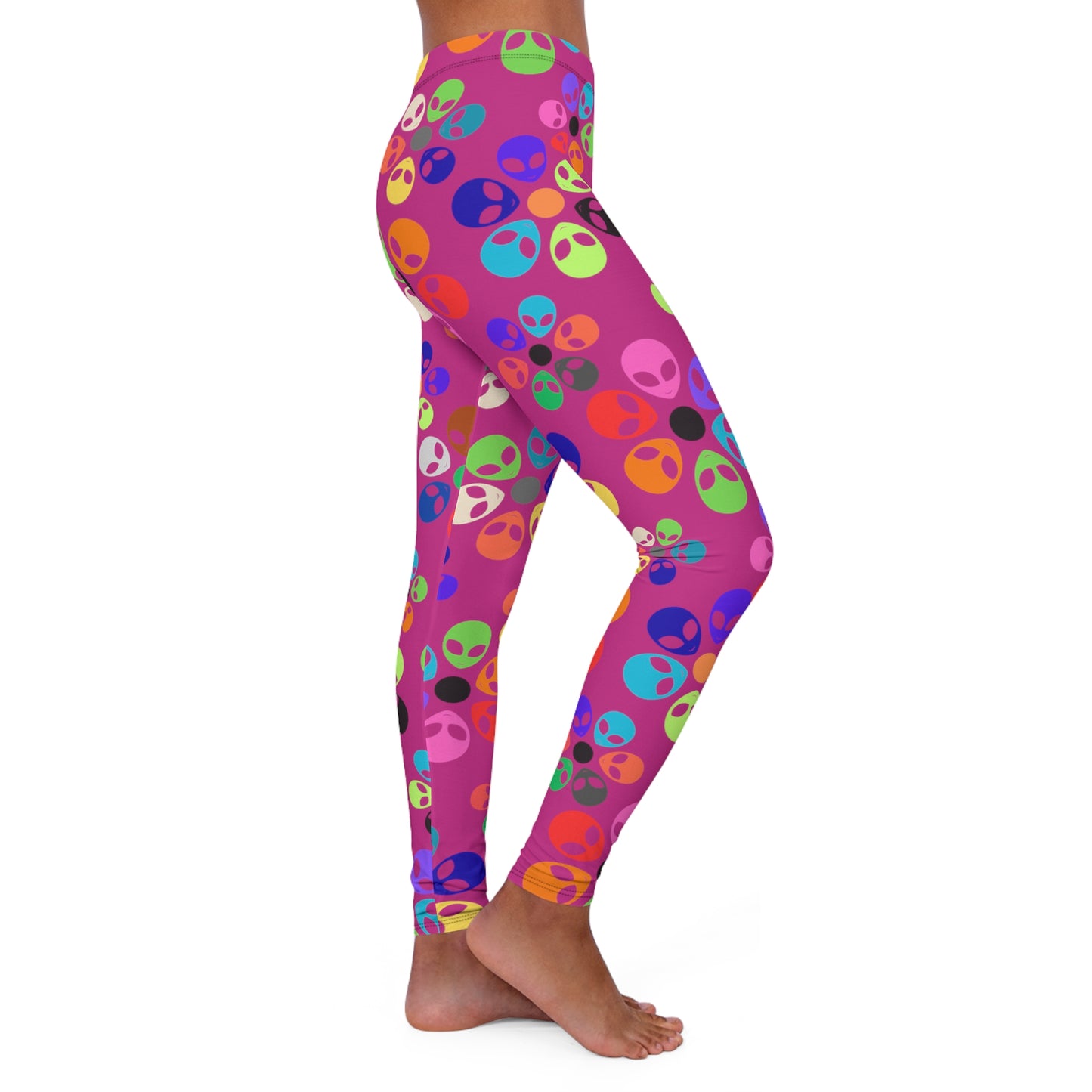 Colorful Alien Print Spandex Leggings Fun Workout Pants Casual Everyday Wear Gift for SciFi Lovers Unique Fashion Leggings Alien Rainbow Flowers Pink