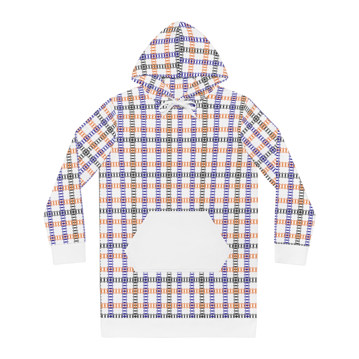 Plaid Womens Hoodie Dress  Cozy Layering Piece for Fall Everyday Wear Casual Style Hooded Dress Perfect Gift Train Tracks Light Purple