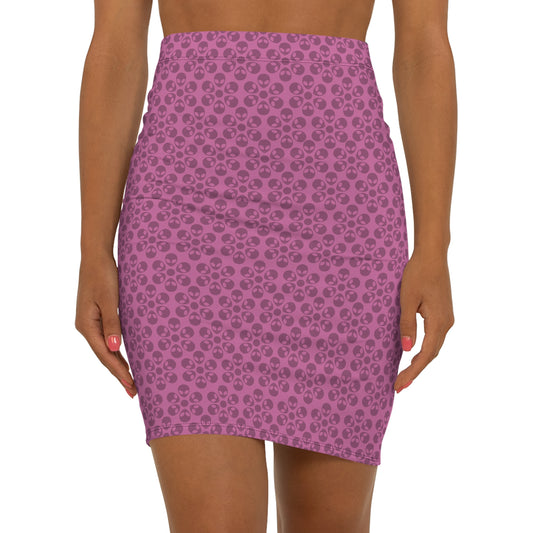 Womens MidWaist Pencil Skirt  Alien Flowers Light Pink