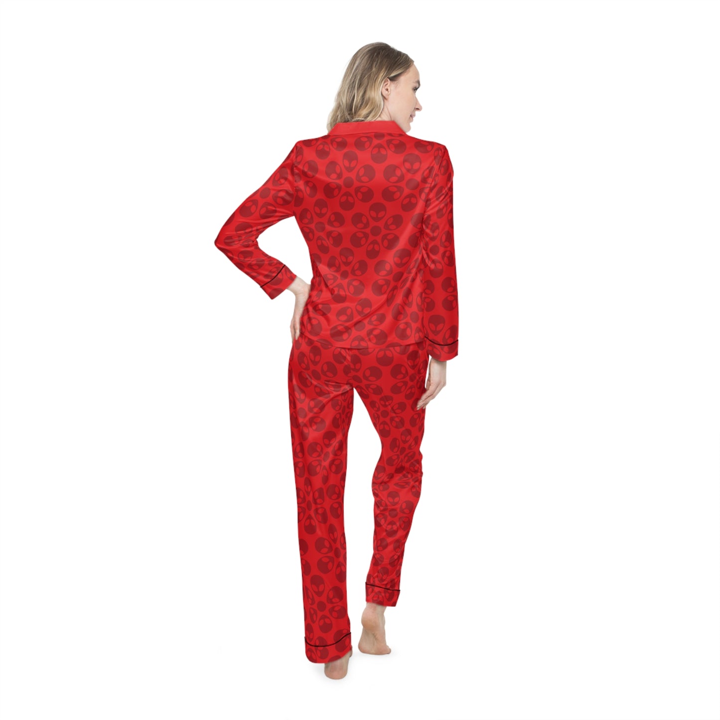 Womens Satin Pajamas  Alien Flowers Red