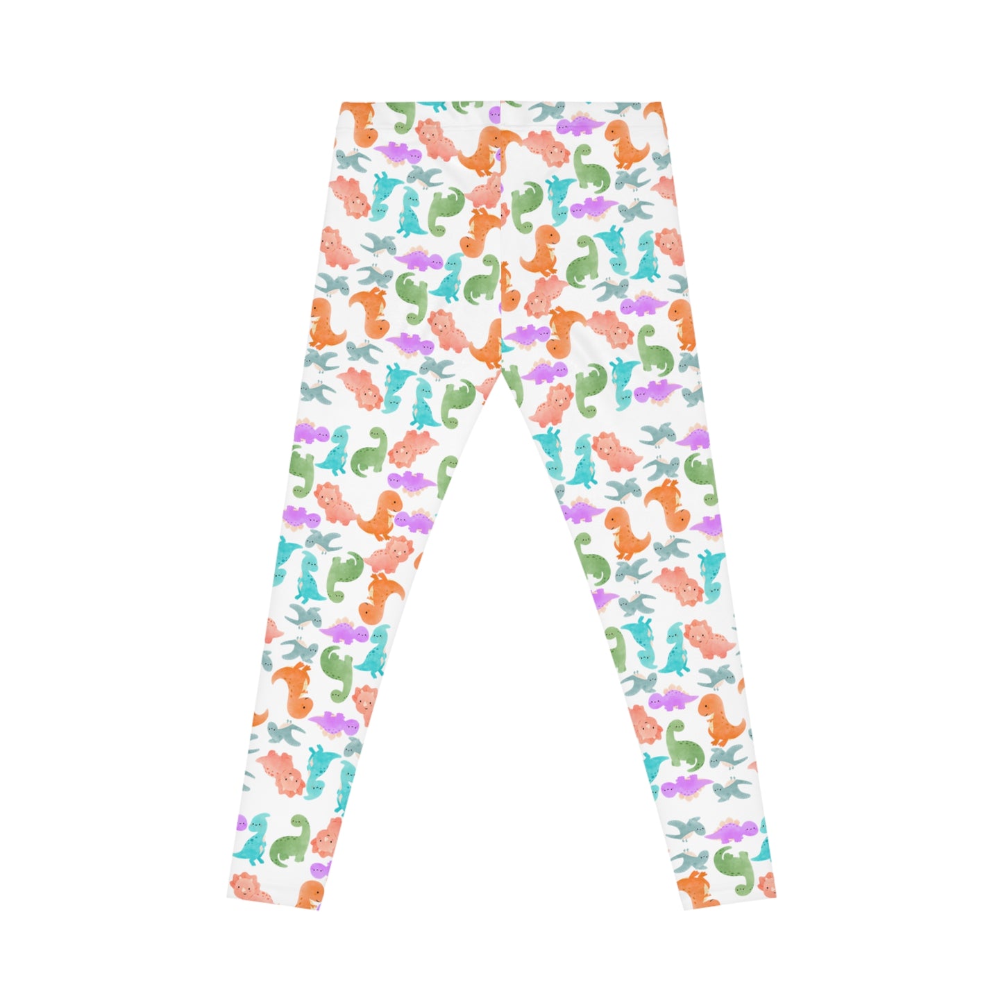 Colorful Dinosaur Print Leggings  Fun Everyday Activewear Yoga Pants Fitness Apparel Gift for Kids Playful Fashion Rainbow Dinos White