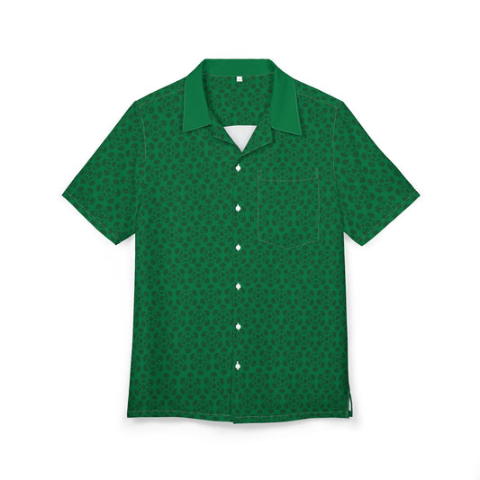 Unisex Hawaiian ButtonDown Shirt  Tropical Vibe Summer Apparel Beachwear Vacation Outfit Casual Wear Alien Flowers Dark Green