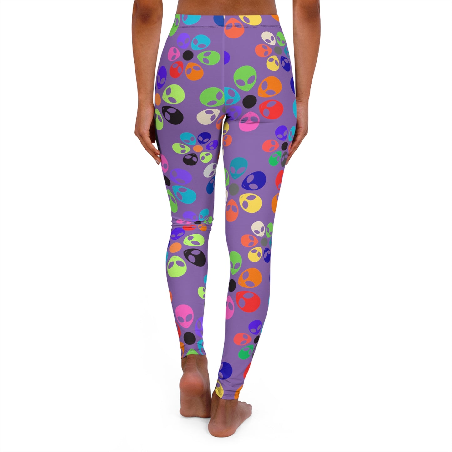 Colorful Alien Print Spandex Leggings Fun Workout Pants Casual Everyday Wear Gift for SciFi Lovers Unique Fashion Leggings Alien Rainbow Flowers Pink