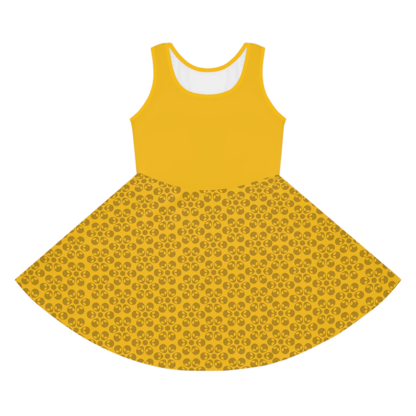 Girls Floral Sleeveless Sundress Cute Summer Dress Kids Fashion Birthday Outfit Playful Floral Pattern Spring Dress Alien Flowers Yellow