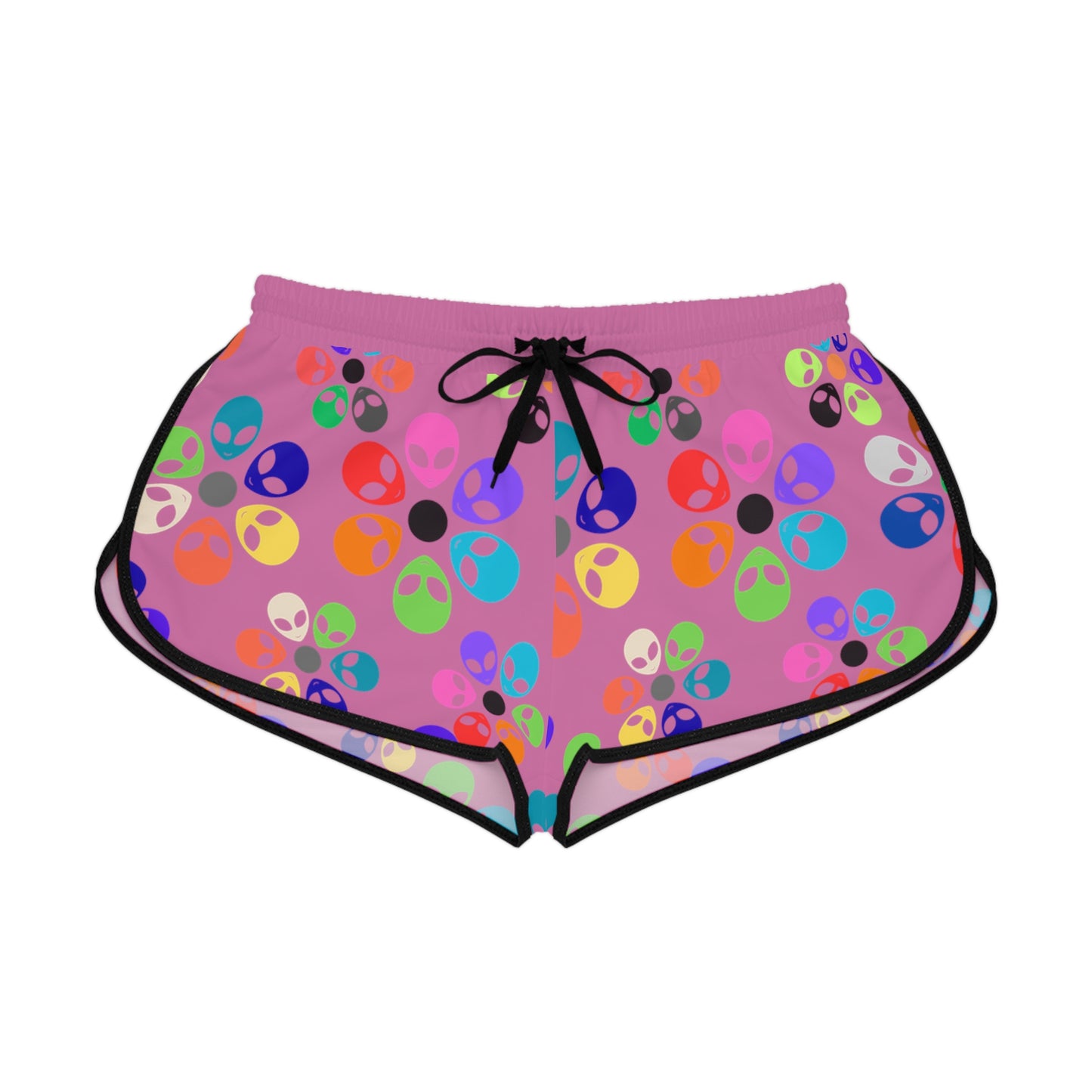 Colorful Alien Flower Print Womens Relaxed Shorts Summer Loungewear Beachwear Festival Outfit Casual Comfort Alien Rainbow Flowers Light Pink