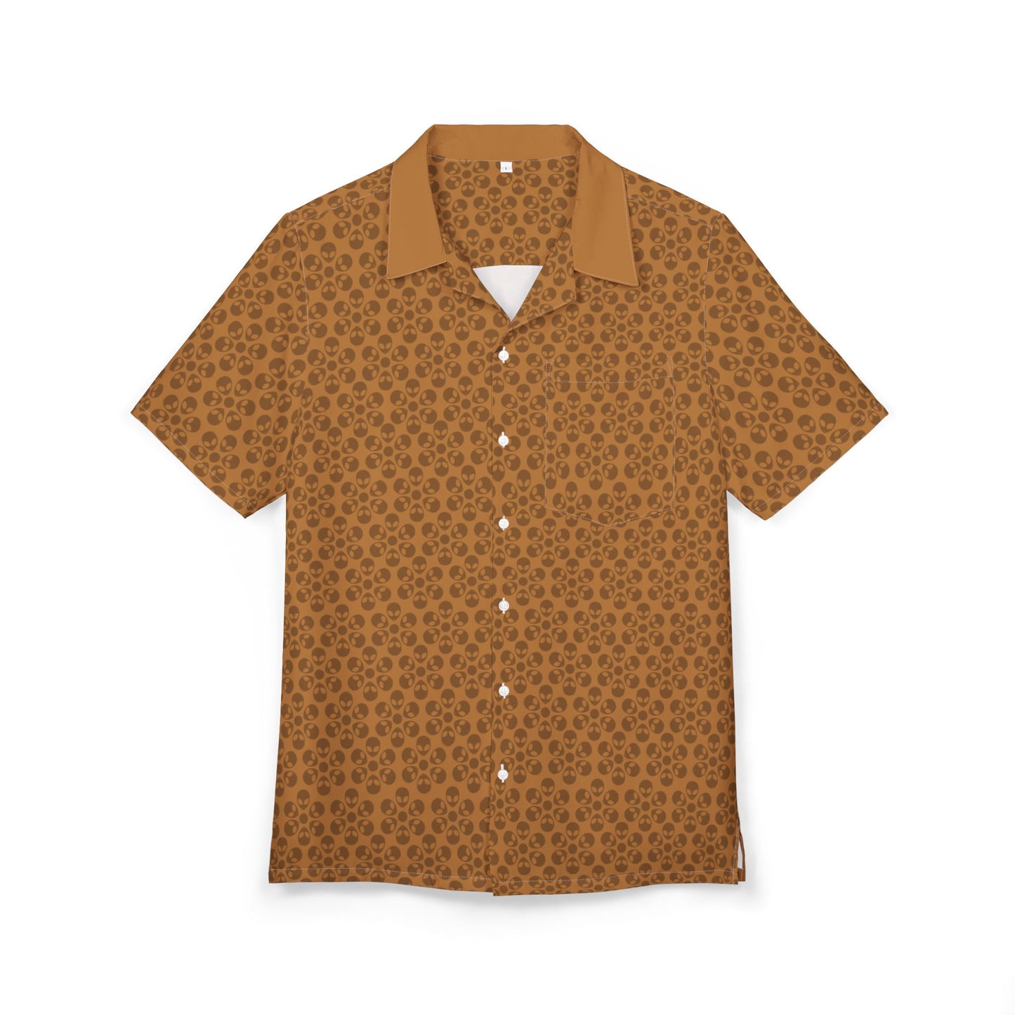 Unisex Hawaiian ButtonDown Shirt  Tropical Vibe Summer Apparel Beachwear Vacation Outfit Casual Wear Alien Flowers Light Brown