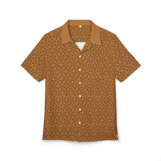 Unisex Hawaiian ButtonDown Shirt  Tropical Vibe Summer Apparel Beachwear Vacation Outfit Casual Wear Alien Flowers Light Brown