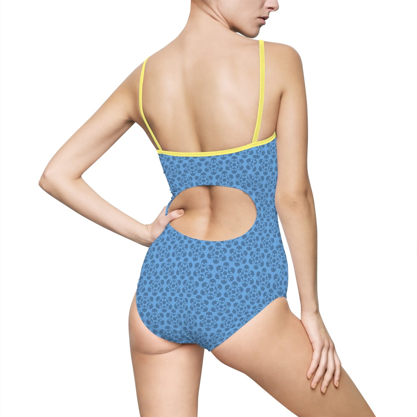 Womens Onepiece Swimsuit  Alien Flowers Light Blue