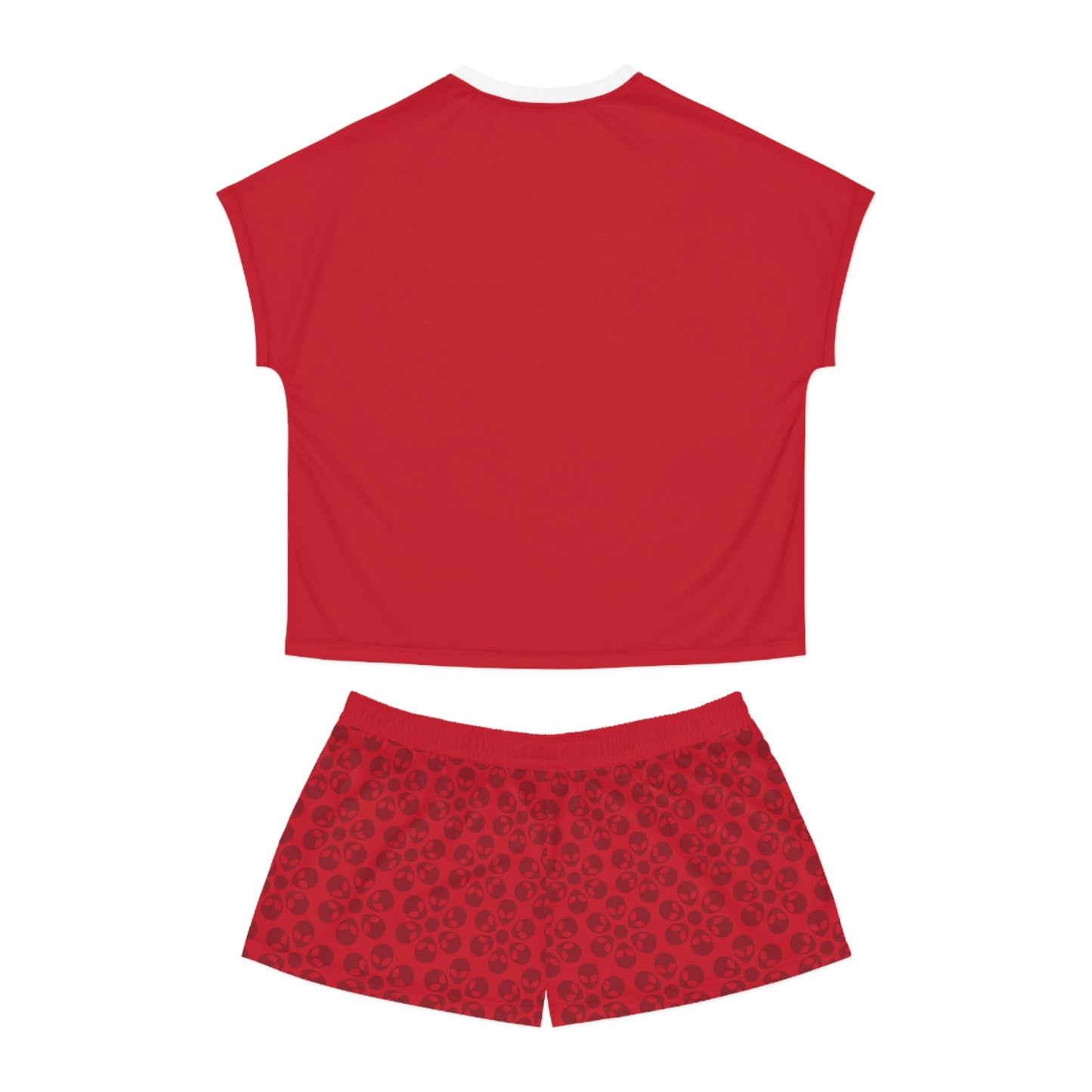 Stylish Womens Pajama Set Cozy Sleepwear AOP Floral Print Perfect for Lounging Gift for Her Summer Nights Relaxation Alien Flowers Dark Red