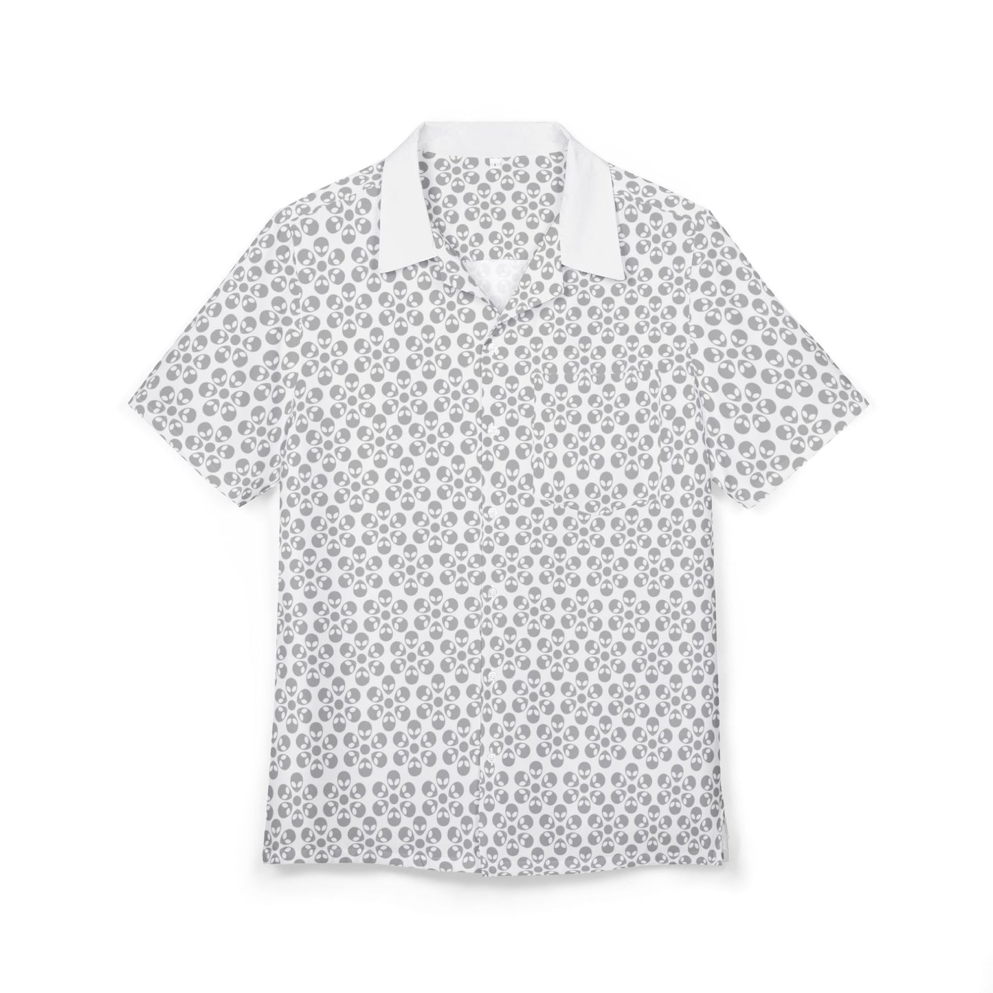 Unisex Hawaiian ButtonDown Shirt  Tropical Vibe Summer Apparel Beachwear Vacation Outfit Casual Wear Alien Flowers White