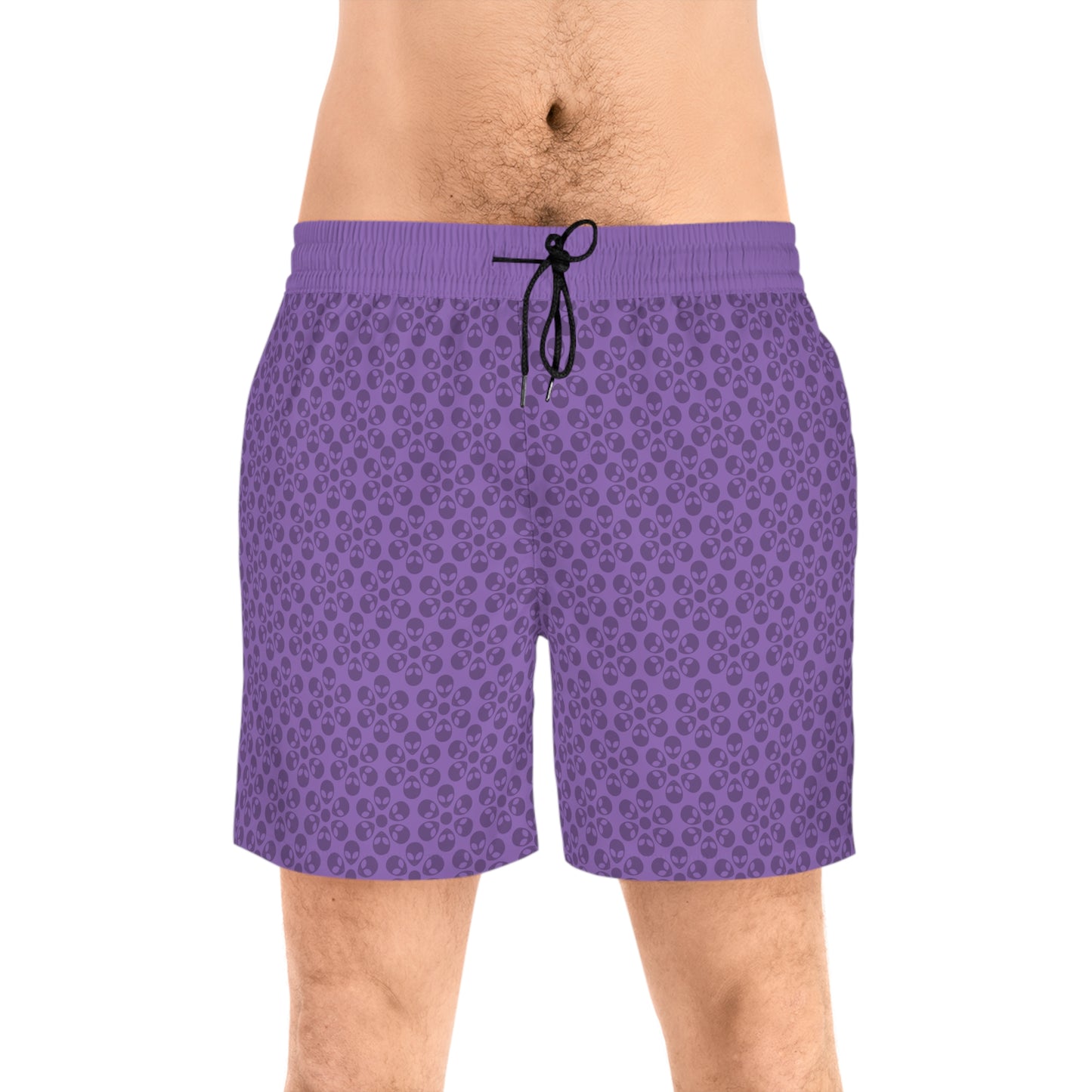 Stylish Mens MidLength Swim Shorts Beachwear Vacation Essentials Poolside Comfort Summer Outfit Trendy Swimwear Alien Flowers Light Purple