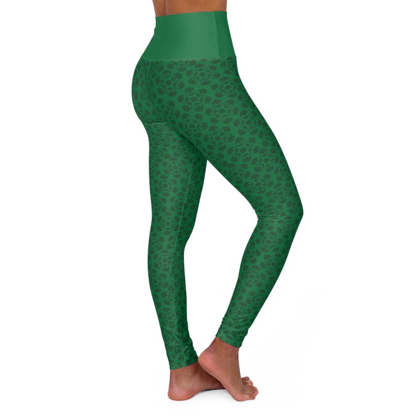 Stylish High Waisted Yoga Leggings Activewear Fitness Leggings Workout Pants Gift for Her Yoga Apparel Alien Flowers Dark Green