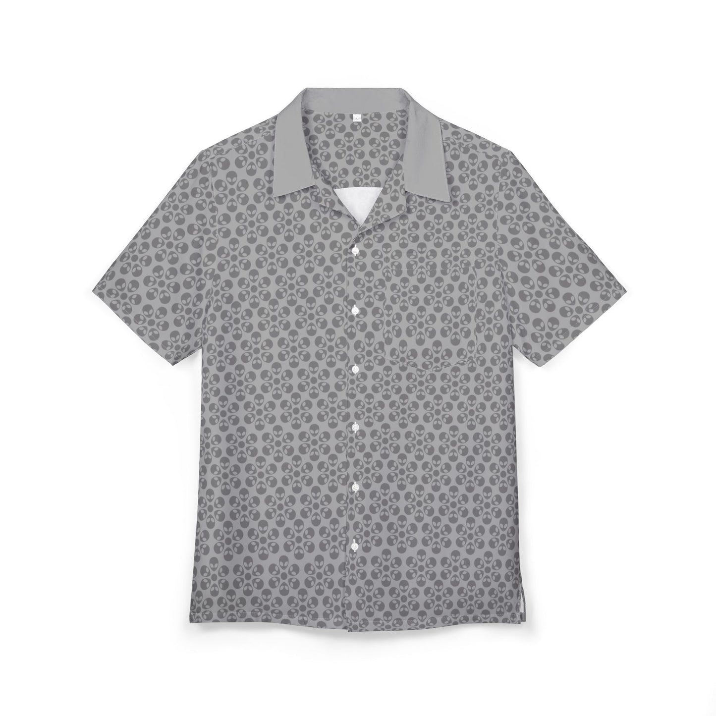 Unisex Hawaiian ButtonDown Shirt  Tropical Vibe Summer Apparel Beachwear Vacation Outfit Casual Wear Alien Flowers Light Grey
