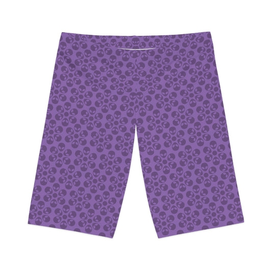 Womens Bike Shorts Alien Flowers Light Purple