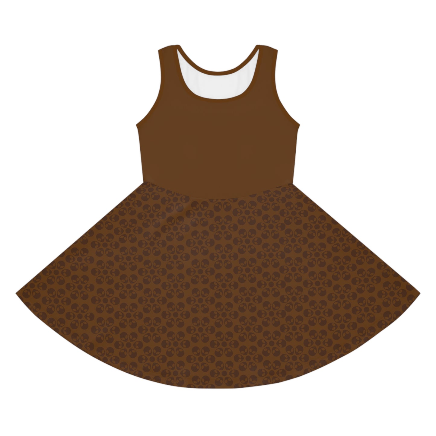 Girls Floral Sleeveless Sundress Cute Summer Dress Kids Fashion Birthday Outfit Playful Floral Pattern Spring Dress Alien Flowers Brown