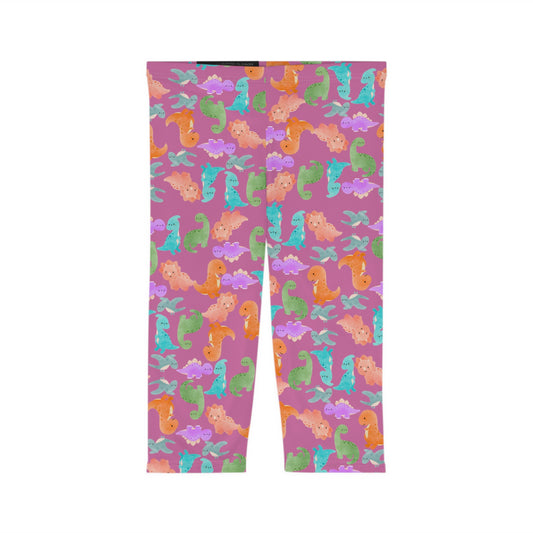Women’s Capri Leggings  Rainbow Dinos Light Pink