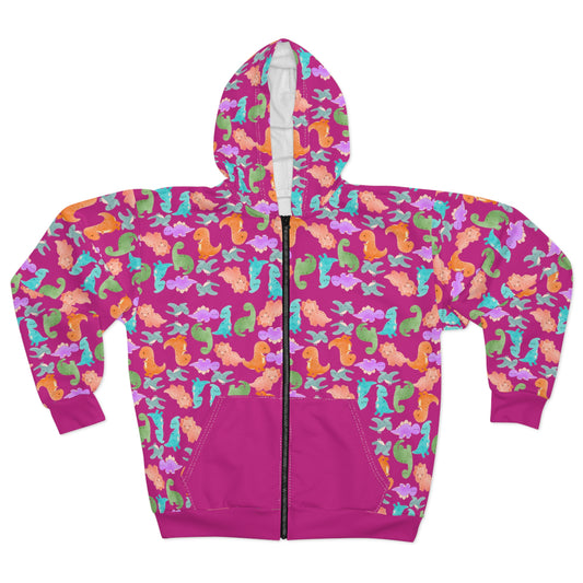 Colorful Dino Unisex Zip Hoodie OceanInspired Hooded Sweatshirt Beach Trip Hoodie Perfect Gift for Marine Life Lovers  Rainbow Dinos Pink