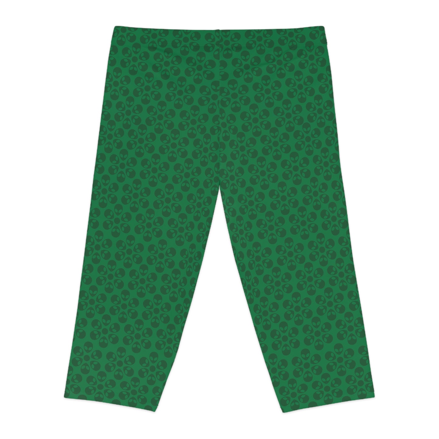 Womens Capri Leggings Alien Flowers Dark Green