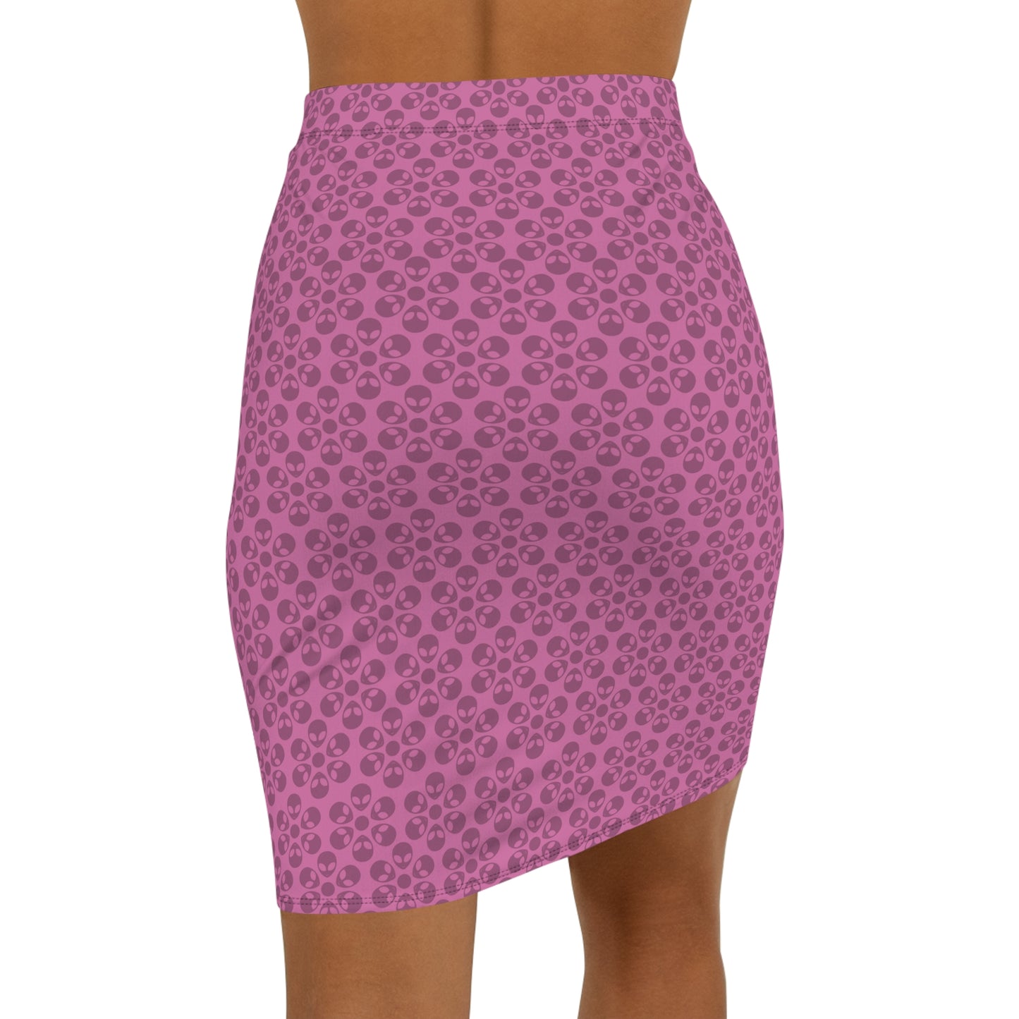 Womens MidWaist Pencil Skirt  Alien Flowers Light Pink